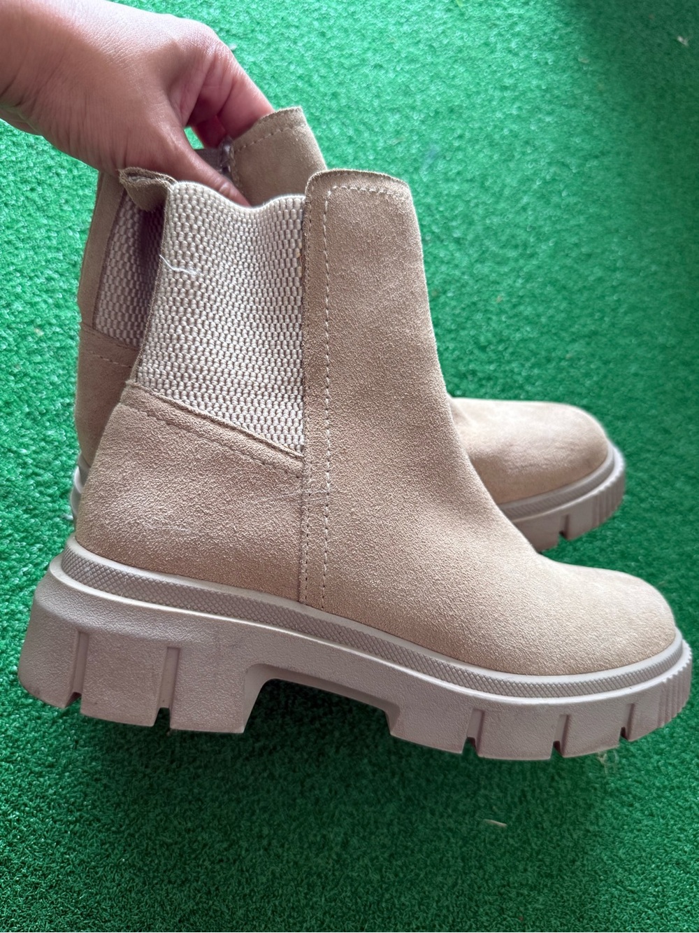Blondo Beige Suede Lug-Sole Chelsea Boot